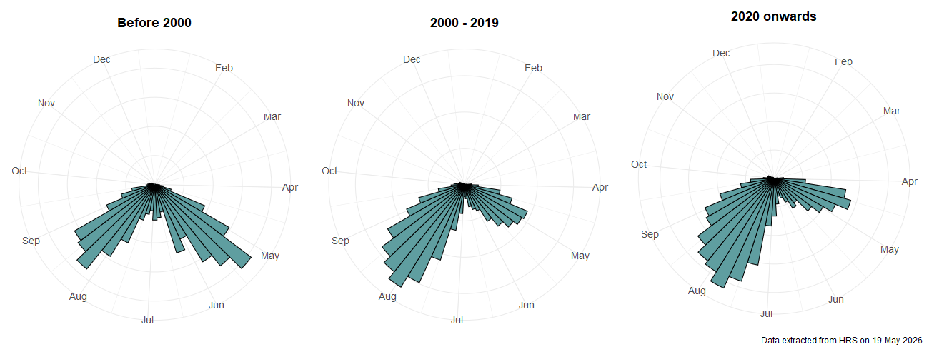 Phenology plots for Dasysyrphus albostriatus