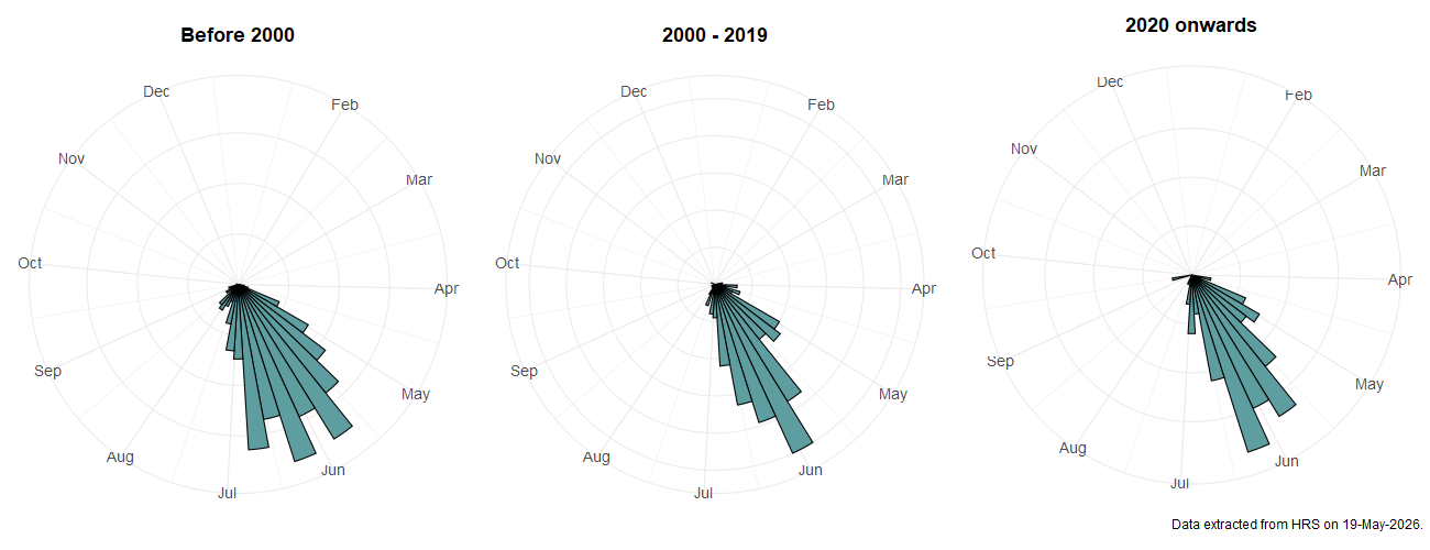 Phenology plots for Dasysyrphus pinastri
