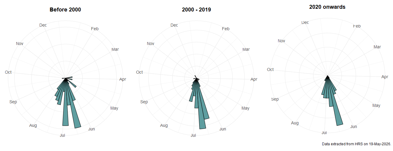 Phenology plots for Mallota cimbiciformis